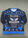 Dungeons & Dragons blue sweatshirt featuring Paladin text, iconic logo, and fantasy graphics.