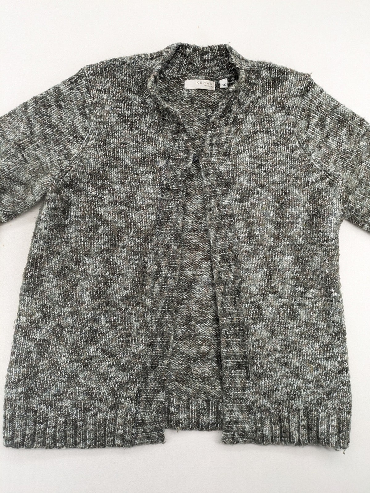 Kenar turtle neck jumper black grey white melange wool blend open knit design