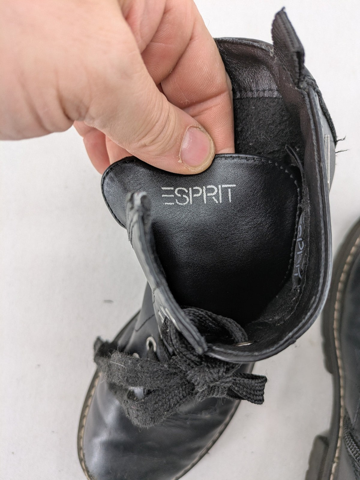 Esprit black combat boots for girls with lace-up front and side zipper detail.