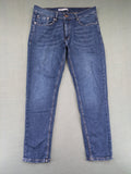 Zara blue straight jeans with medium wash, lightweight denim, and regular fit.