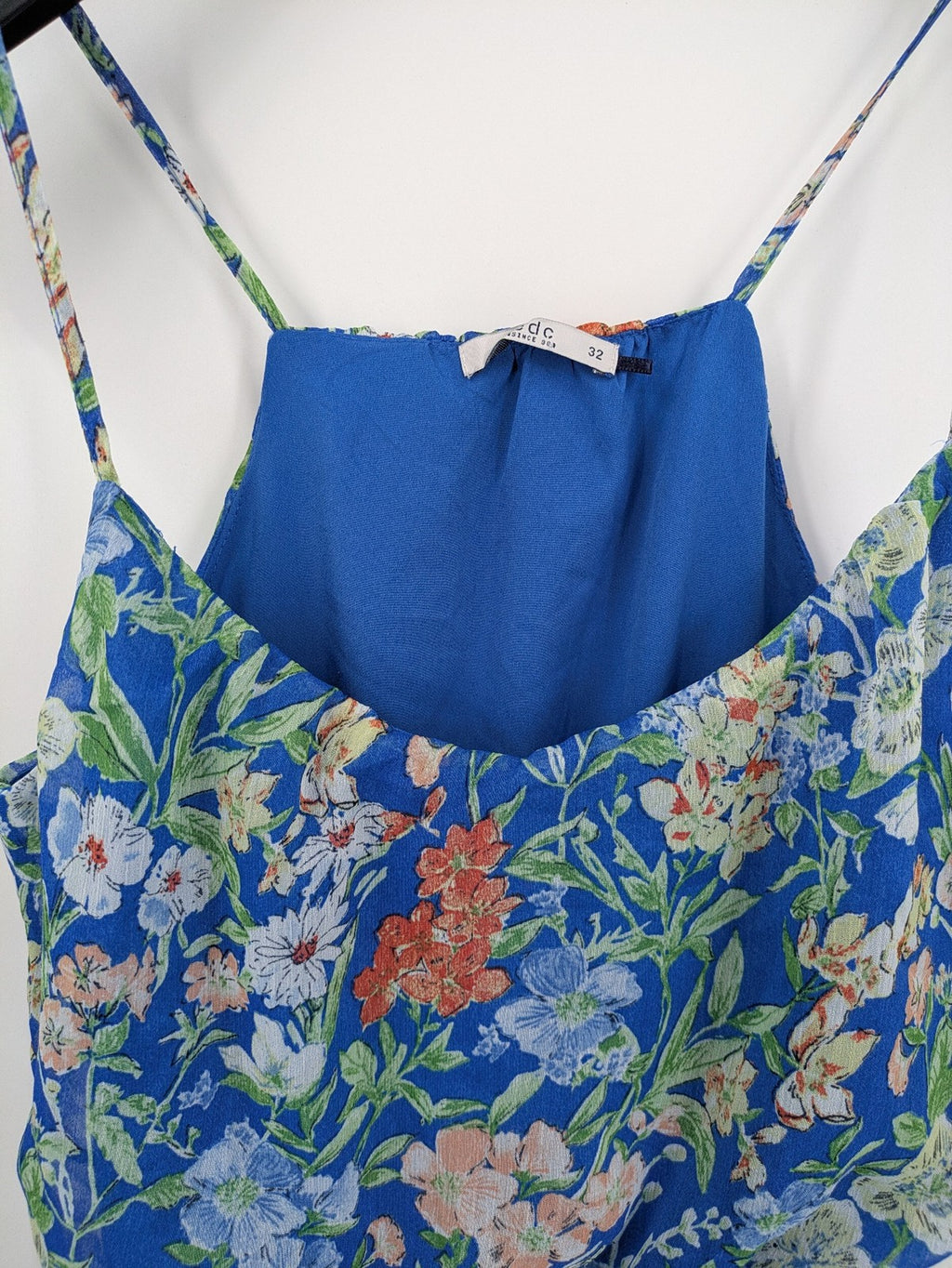edc by Esprit multi floral midi dress blue chiffon fabric adjustable spaghetti straps