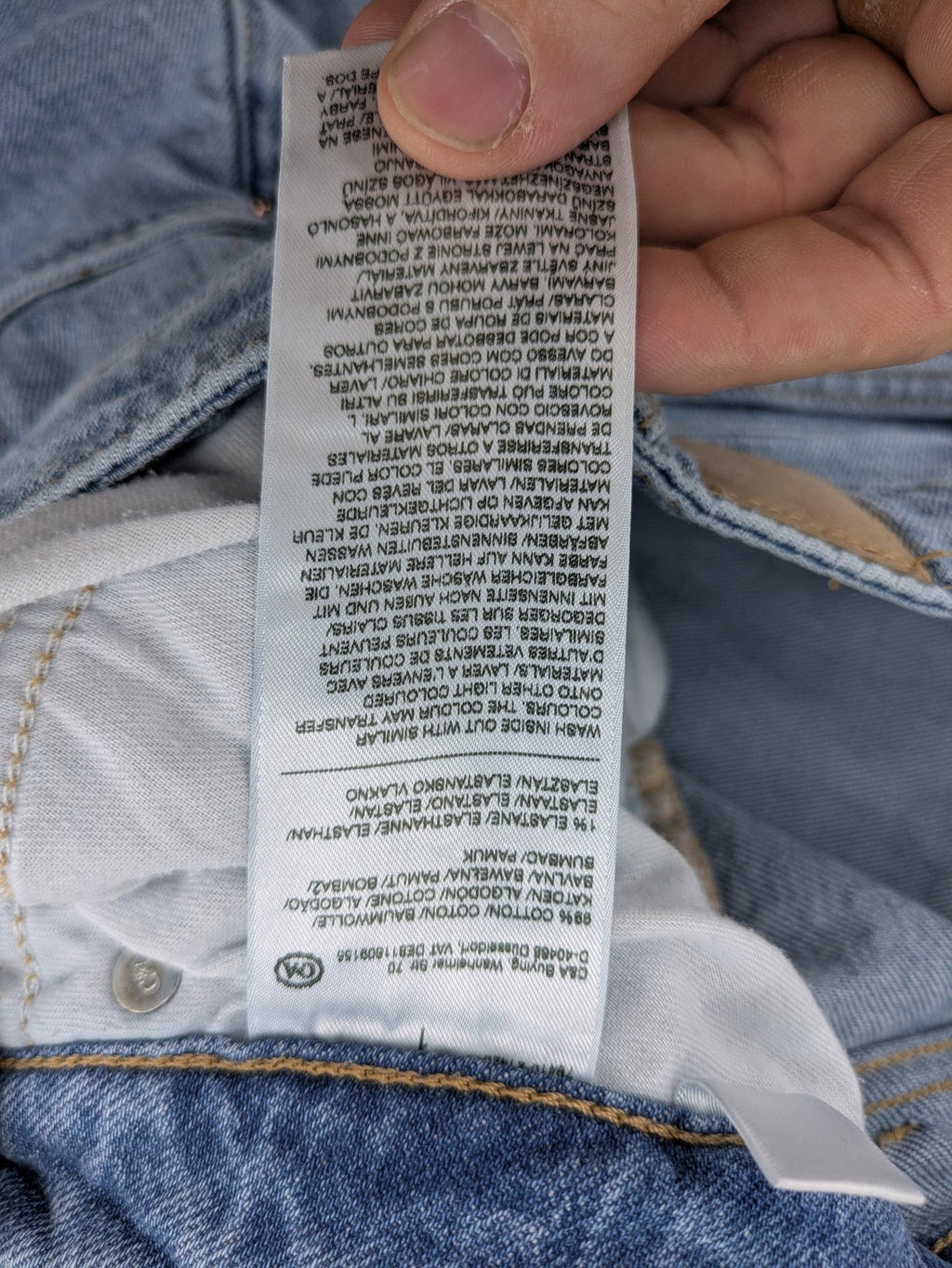 C&A blue mom jeans high waist with unique patchwork design and soft stretch denim.