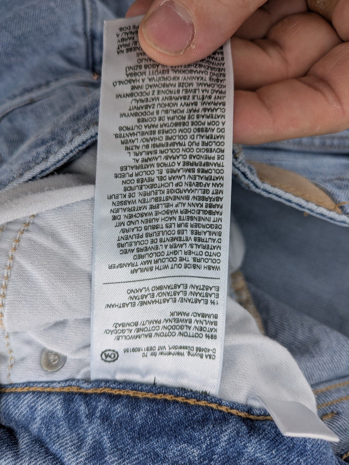 C&A blue mom jeans high waist with unique patchwork design and soft stretch denim.