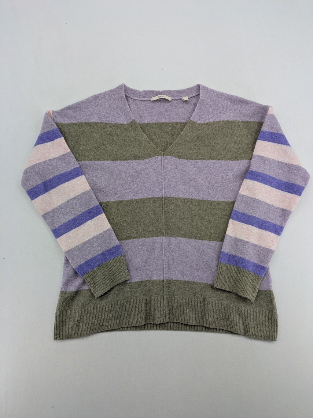 Esprit pink turtle neck jumper multicoloured striped pattern soft wool blend material