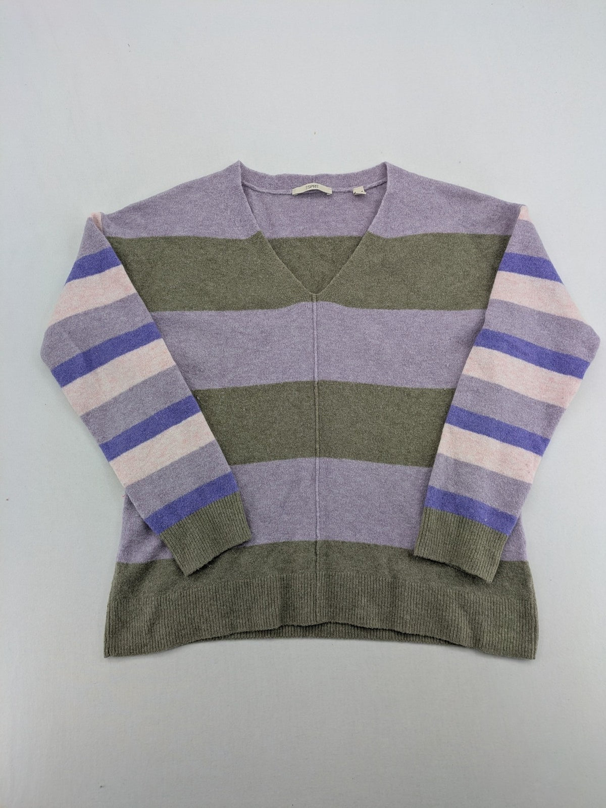 Esprit pink turtle neck jumper multicoloured striped pattern soft wool blend material