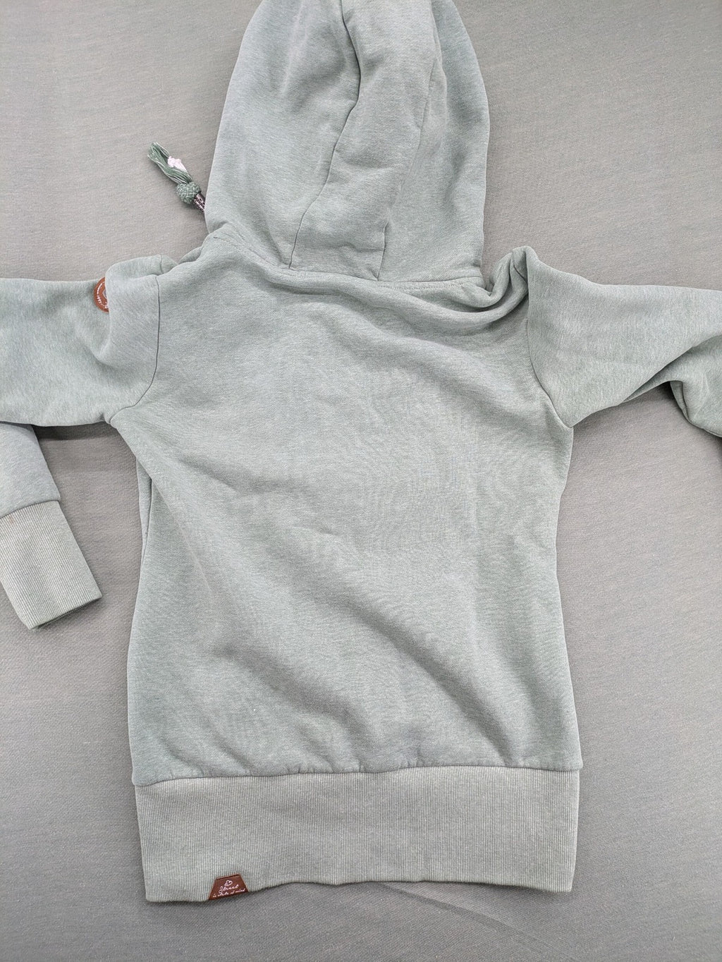 Ragwear grey hoodie jacket with high collar, thick drawstrings, and vegan materials.
