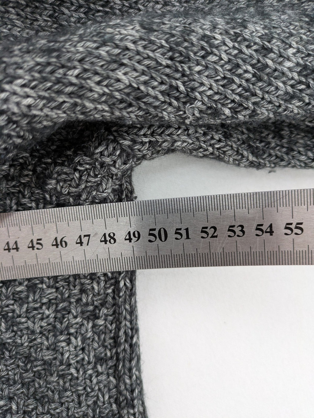 Jean Pascale grey turtle neck jumper with shawl collar and ribbed details.