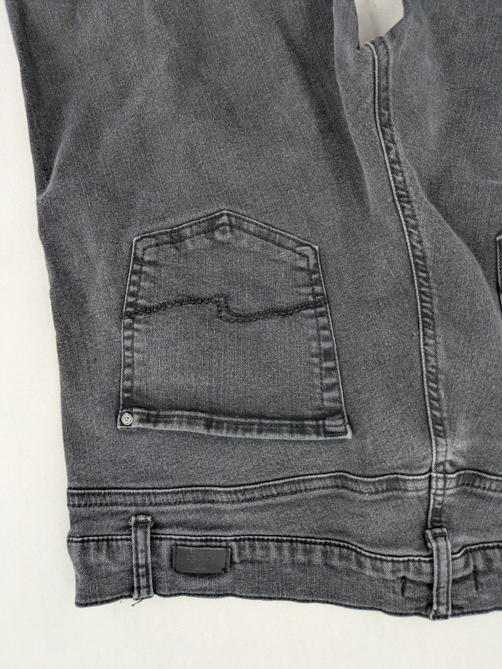 Angels grey straight jeans with 5-pocket design and faded black wash.