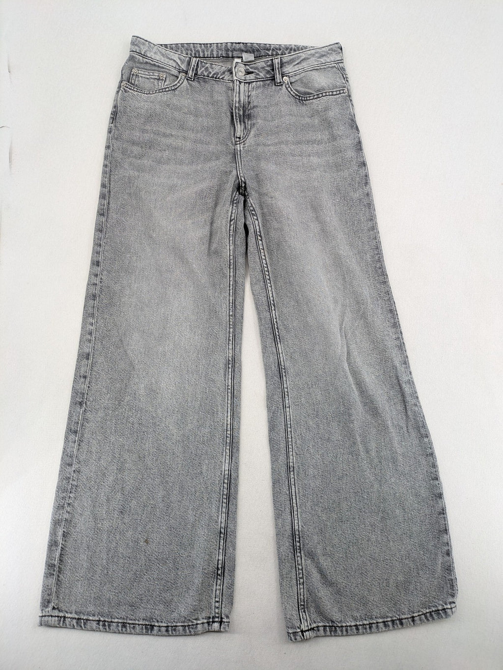 H&M Divided grey wide leg high waist jeans, washed denim, 100% cotton.