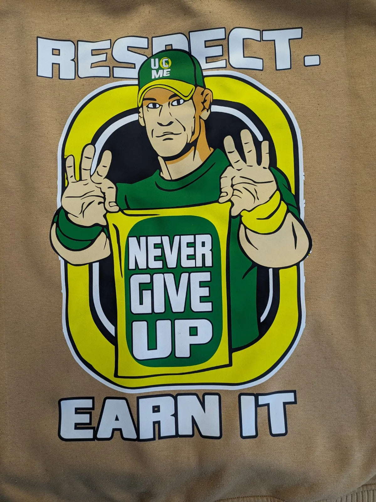 Amisu multi hoodie with John Cena graphic, "Never Give Up" slogan, kangaroo pocket.
