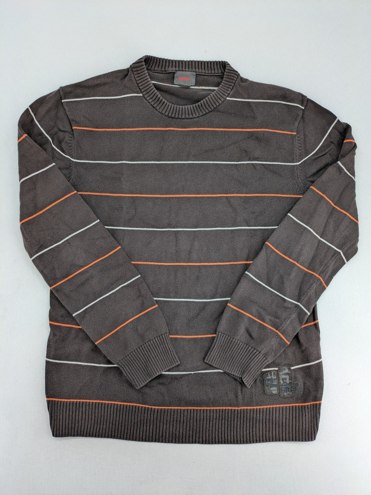 Esprit orange striped turtle neck jumper with logo patch and ribbed cuffs.