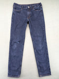 H&M blue straight jeans with adjustable waistband and classic 5-pocket design.