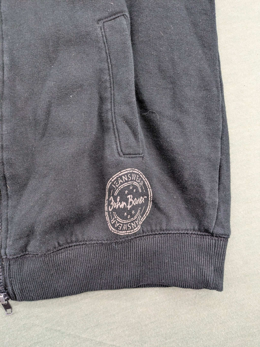 john baner beige full zip hoodie sweatshirt with contrasting brown drawstrings and front pockets