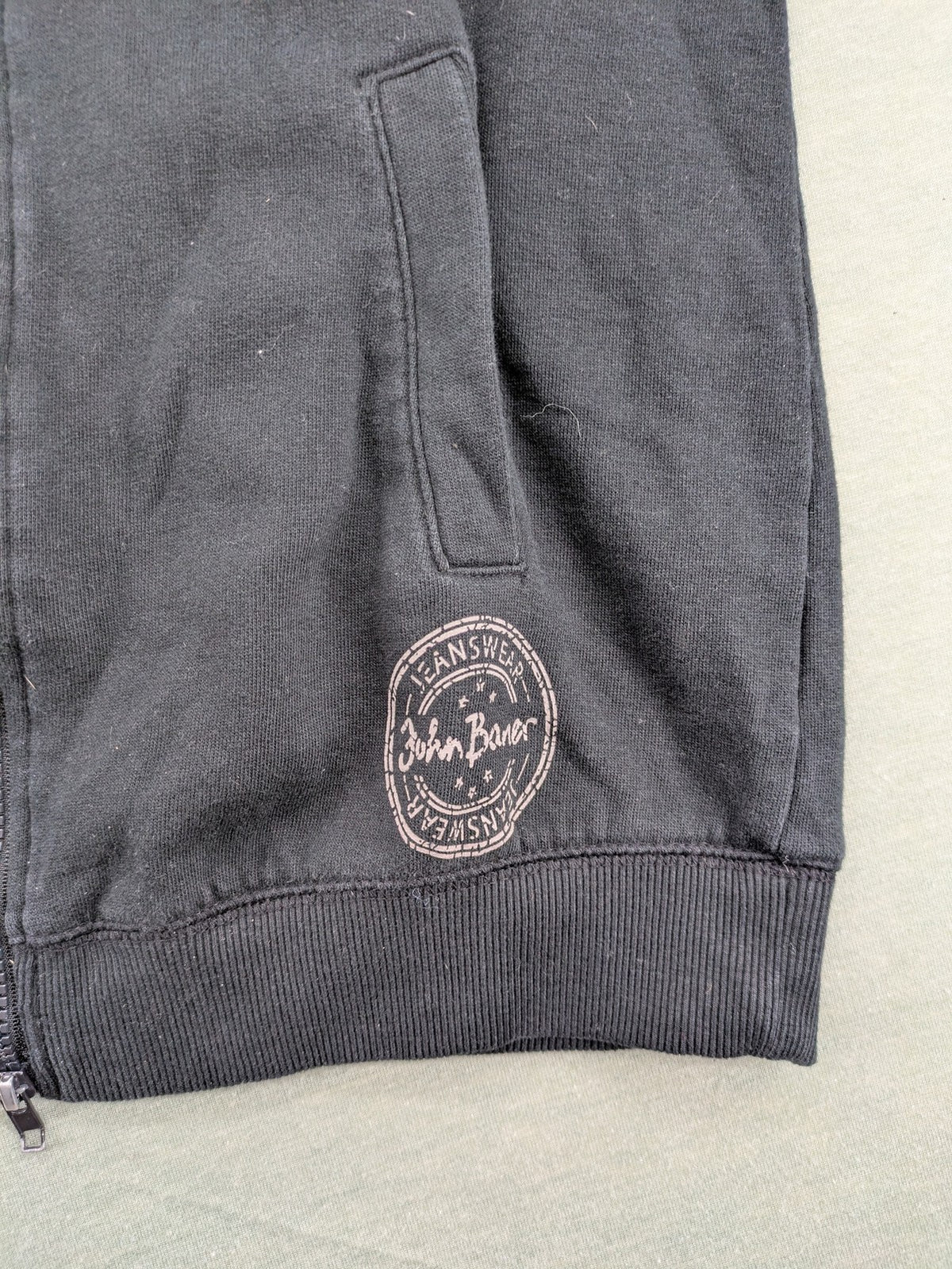 john baner beige full zip hoodie sweatshirt with contrasting brown drawstrings and front pockets