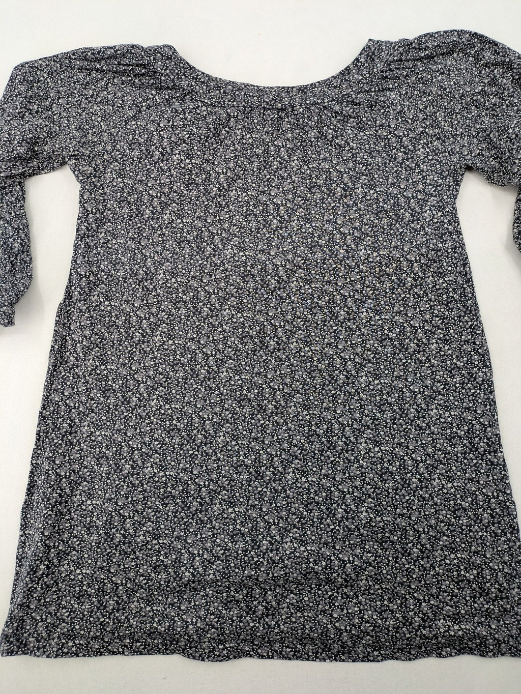 H&M navy floral tunic with 3/4 sleeves and adjustable waist drawstring.