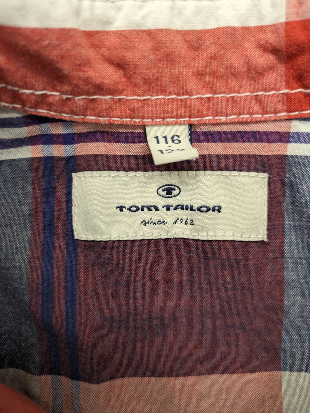 Tom Tailor baby jacket cream with red, white, and blue check pattern, button-down front.