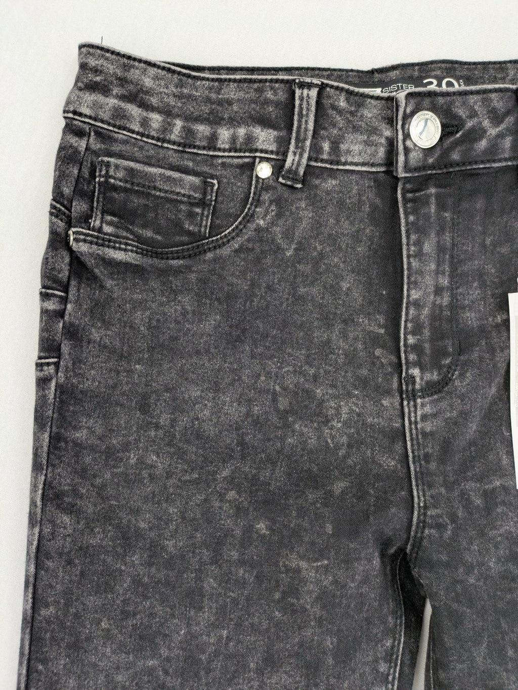 FB Sister skinny jeans black acid wash stretch denim with push-up design.