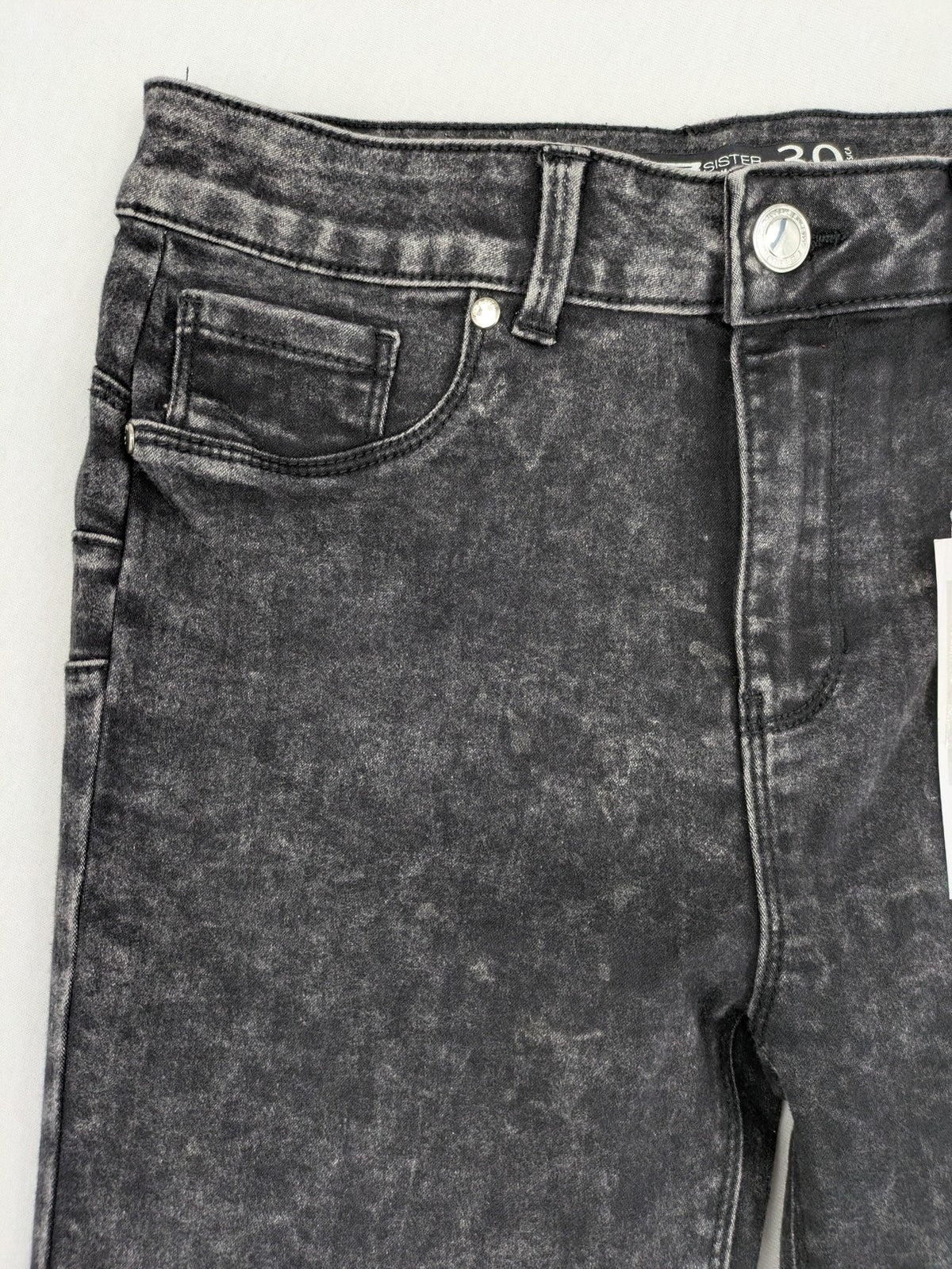 FB Sister skinny jeans black acid wash stretch denim with push-up design.