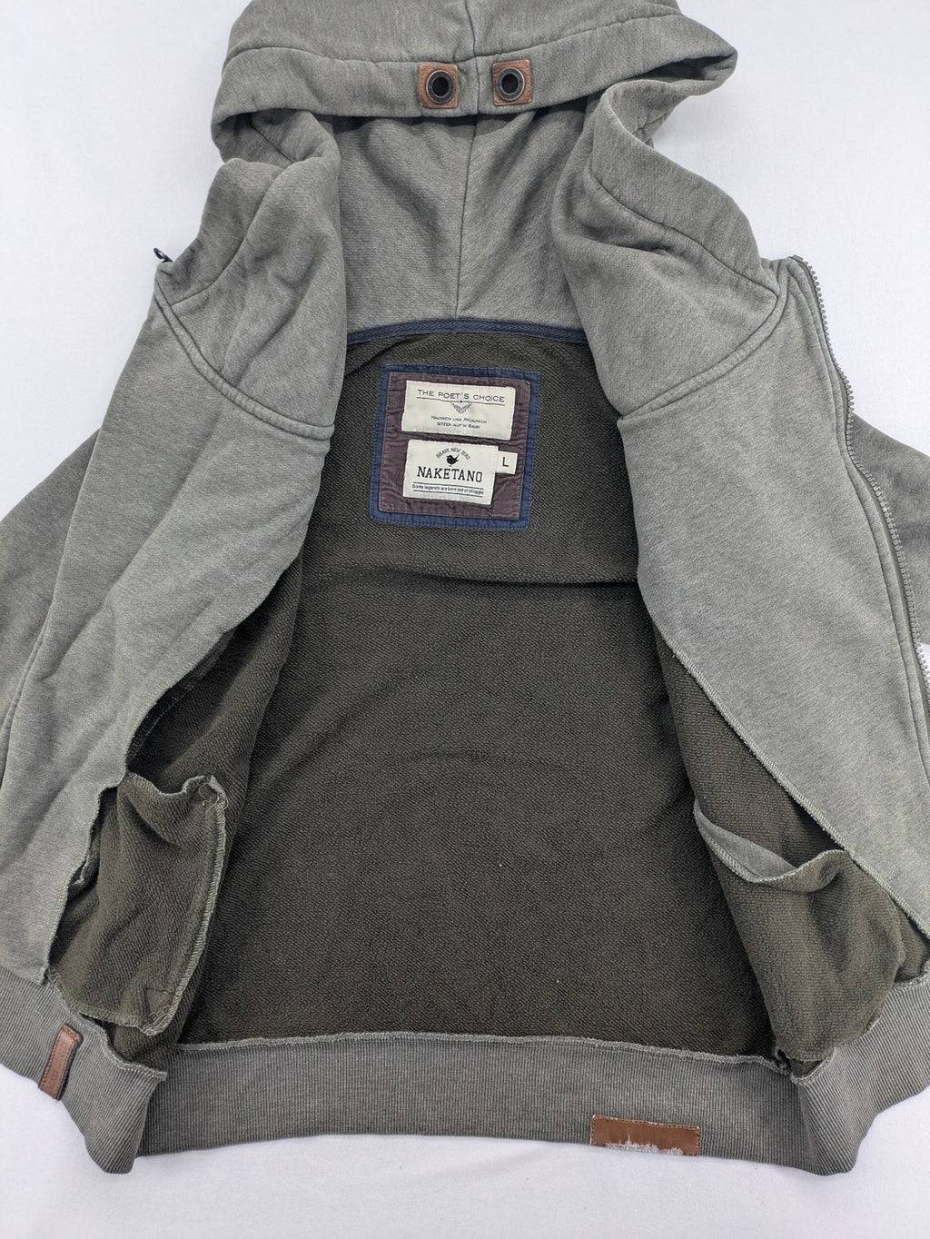 Naketano grey hoodie jacket asymmetrical zipper high collar soft cotton-polyester blend