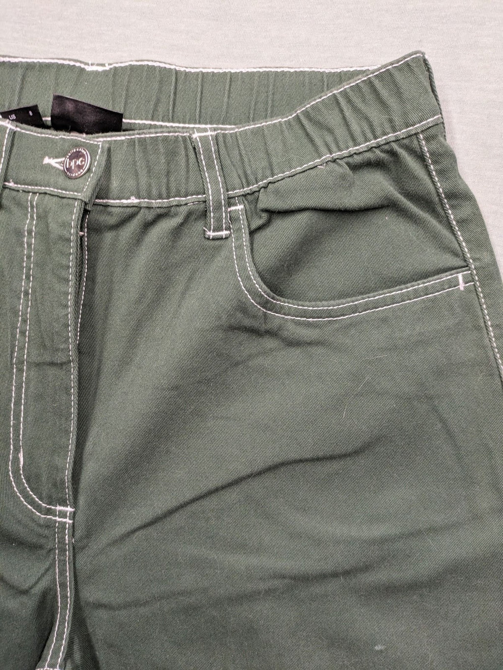 BPC Bonprix green pants wide leg high waist with white contrast stitching