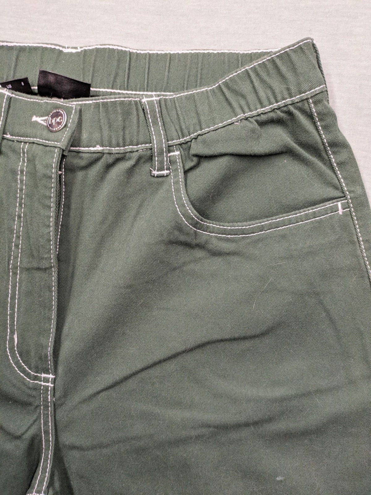 BPC Bonprix green pants wide leg high waist with white contrast stitching