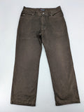 Authentic Clothing Company brown straight jeans with subtle stripe pattern and brand patch.