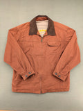 Camel Collection brown jacket with orange contrast collar and embroidered logo.