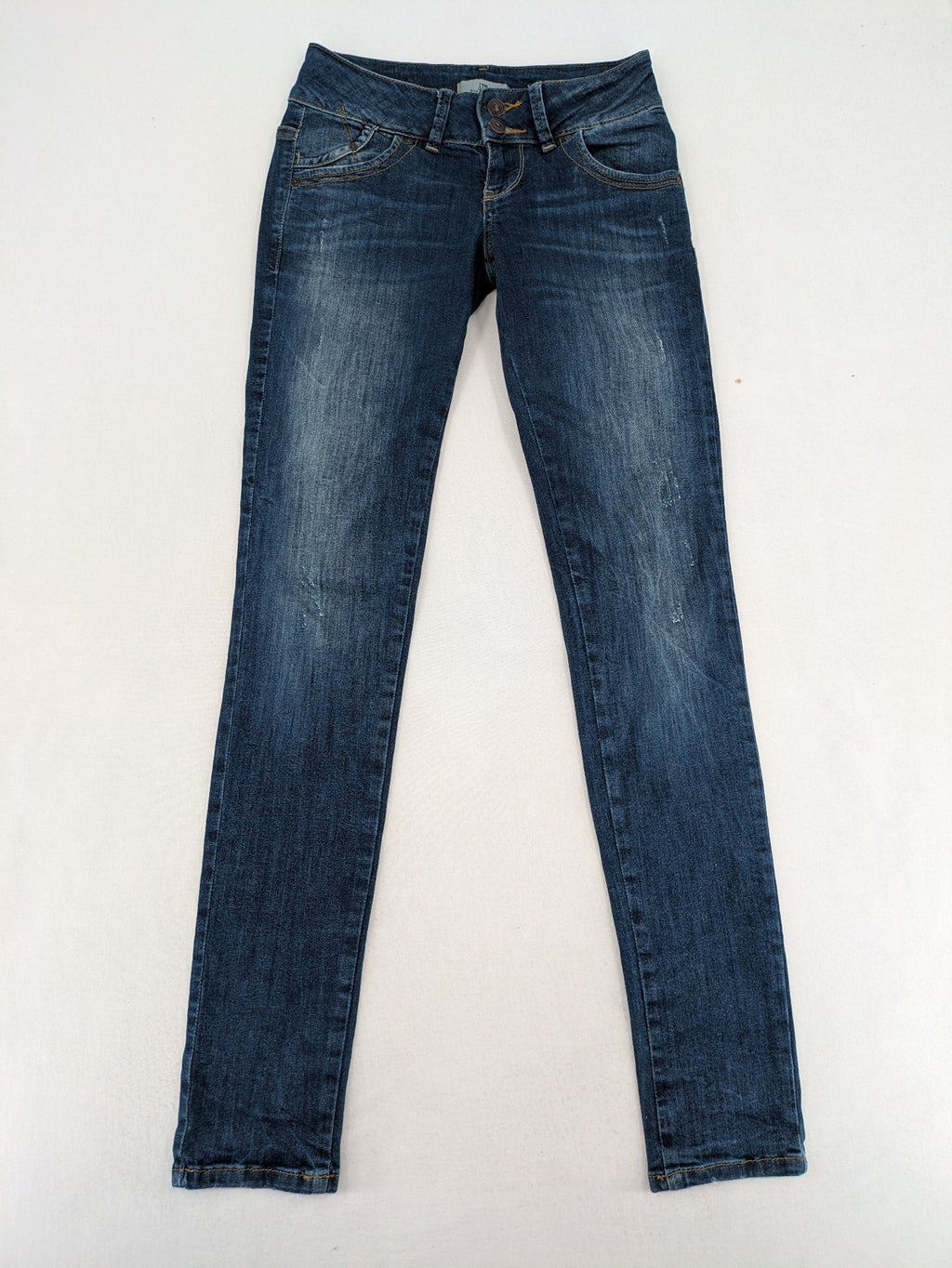 LTB blue skinny jeans dark wash double button closure stretch denim