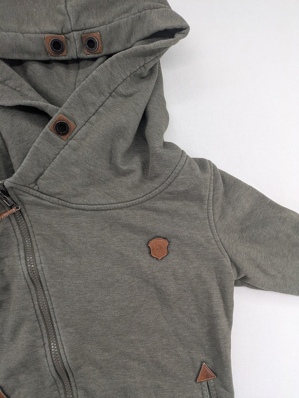 Naketano grey hoodie jacket asymmetrical zipper high collar soft cotton-polyester blend