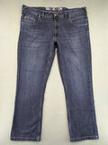 Canda blue straight jeans with five-pocket design and dark wash denim.