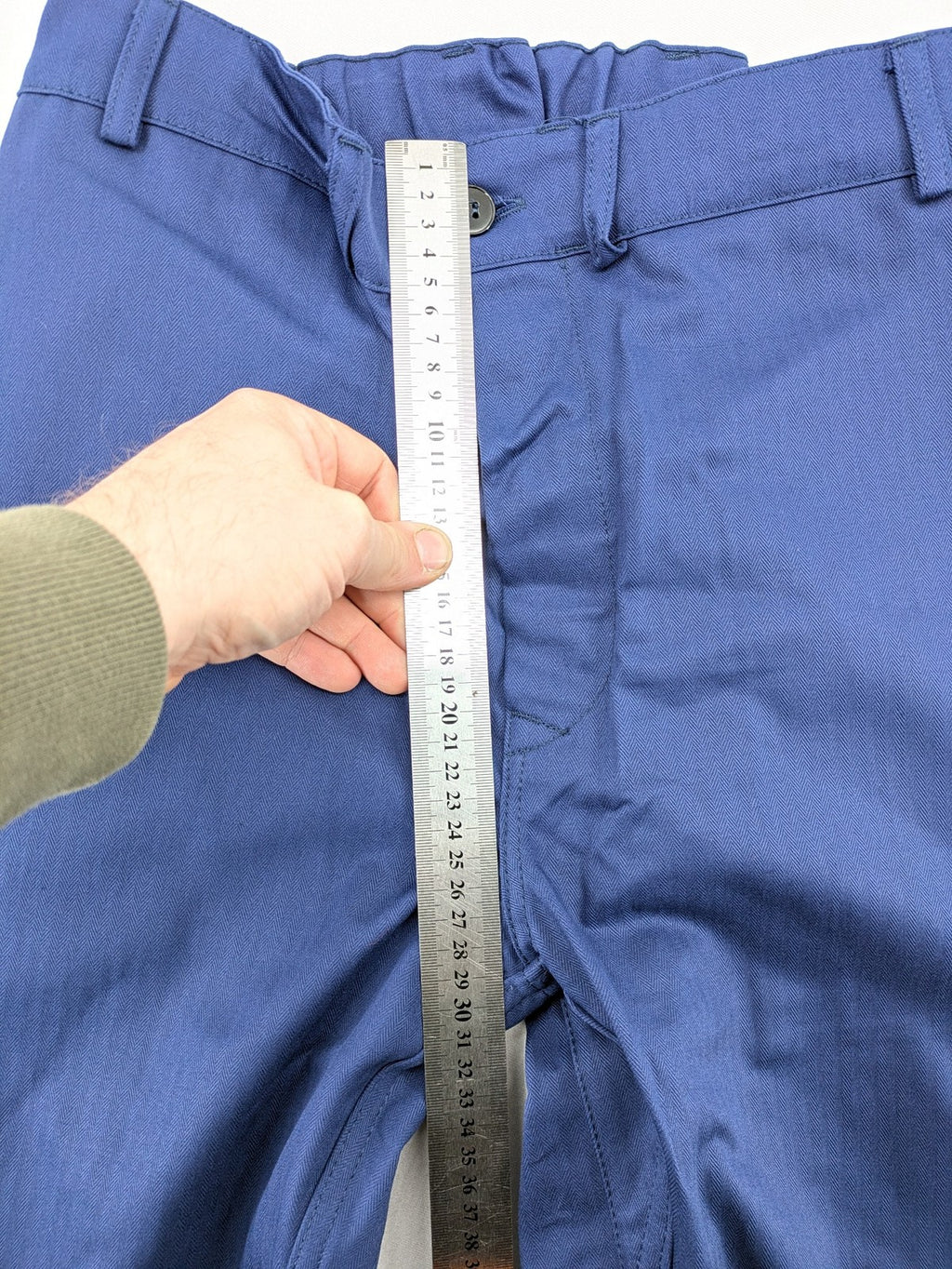 Uvex blue work pants 100% cotton with elastic waistband and straight leg design.