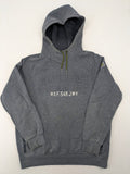 C&A grey hoodie with embossed chest logo, teddy-lined hood, and side zip pockets.