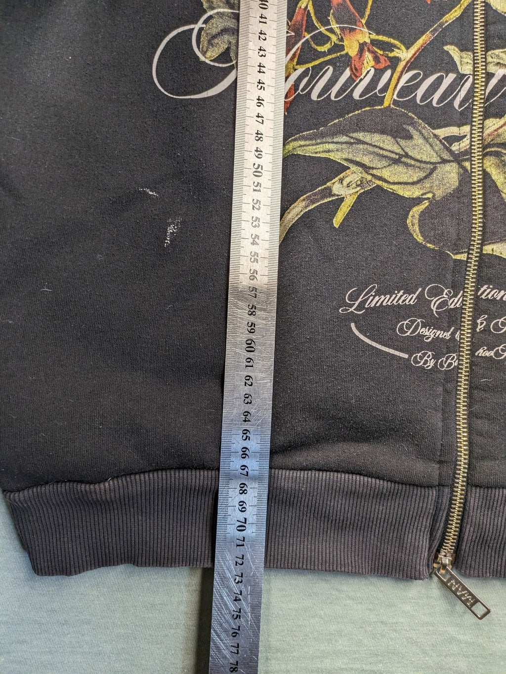 Boohooman zip-through hoodie black with floral graphic and "Limited Edition Collection" text.