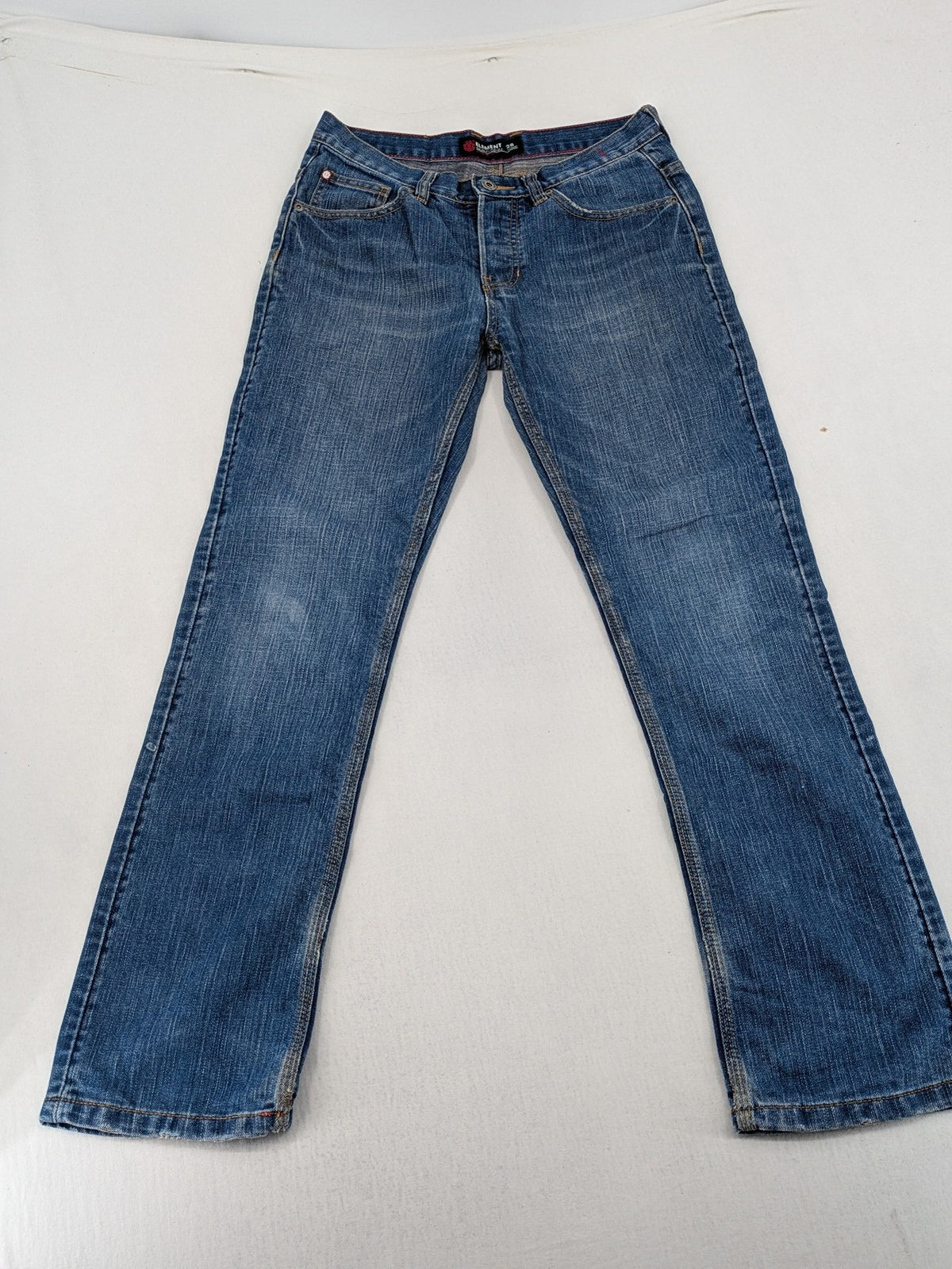 Element blue straight jeans with classic button fly and 5-pocket design.