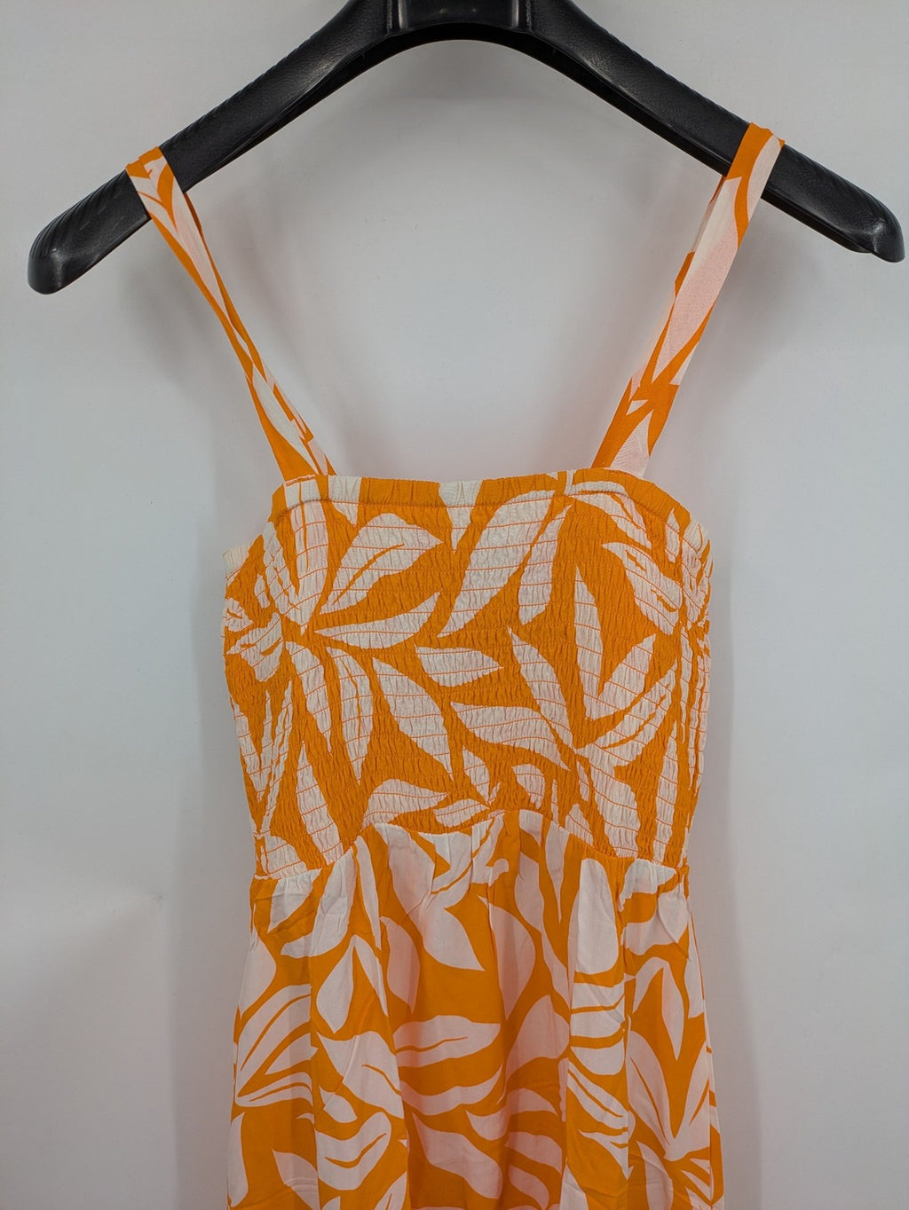 up2 fashion orange summer dress floral print smocked bodice 100% viscose