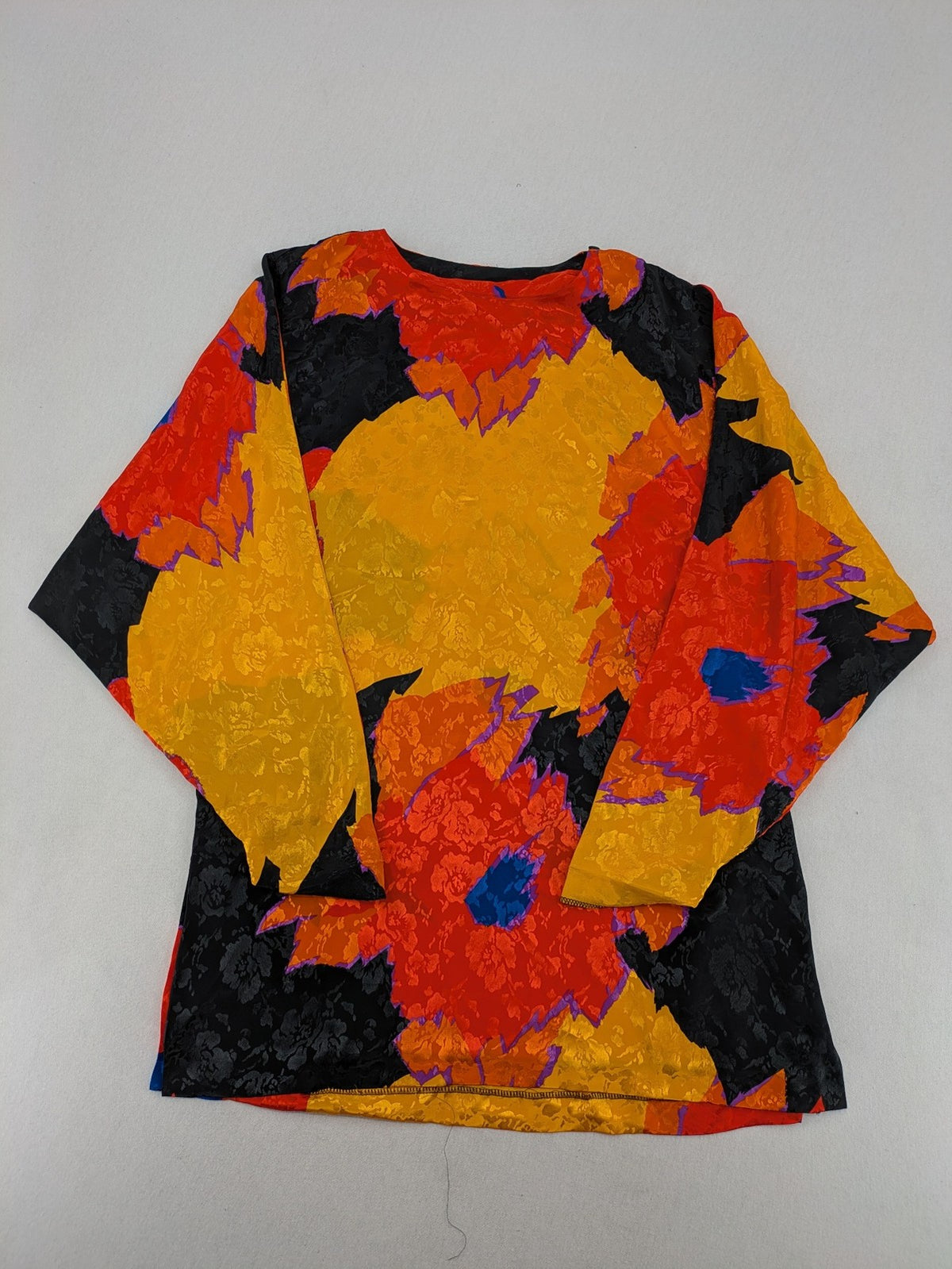 NGT orange vintage top abstract floral pattern black jacquard fabric 100% polyester