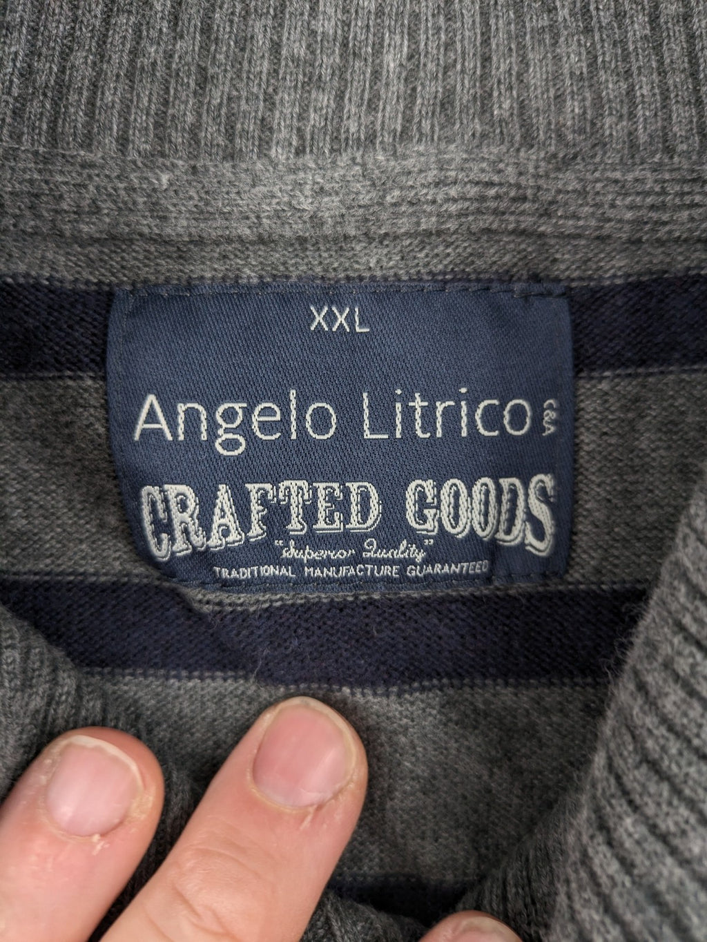 Angelo Litrico grey and navy striped turtle neck jumper with stylish shawl collar.