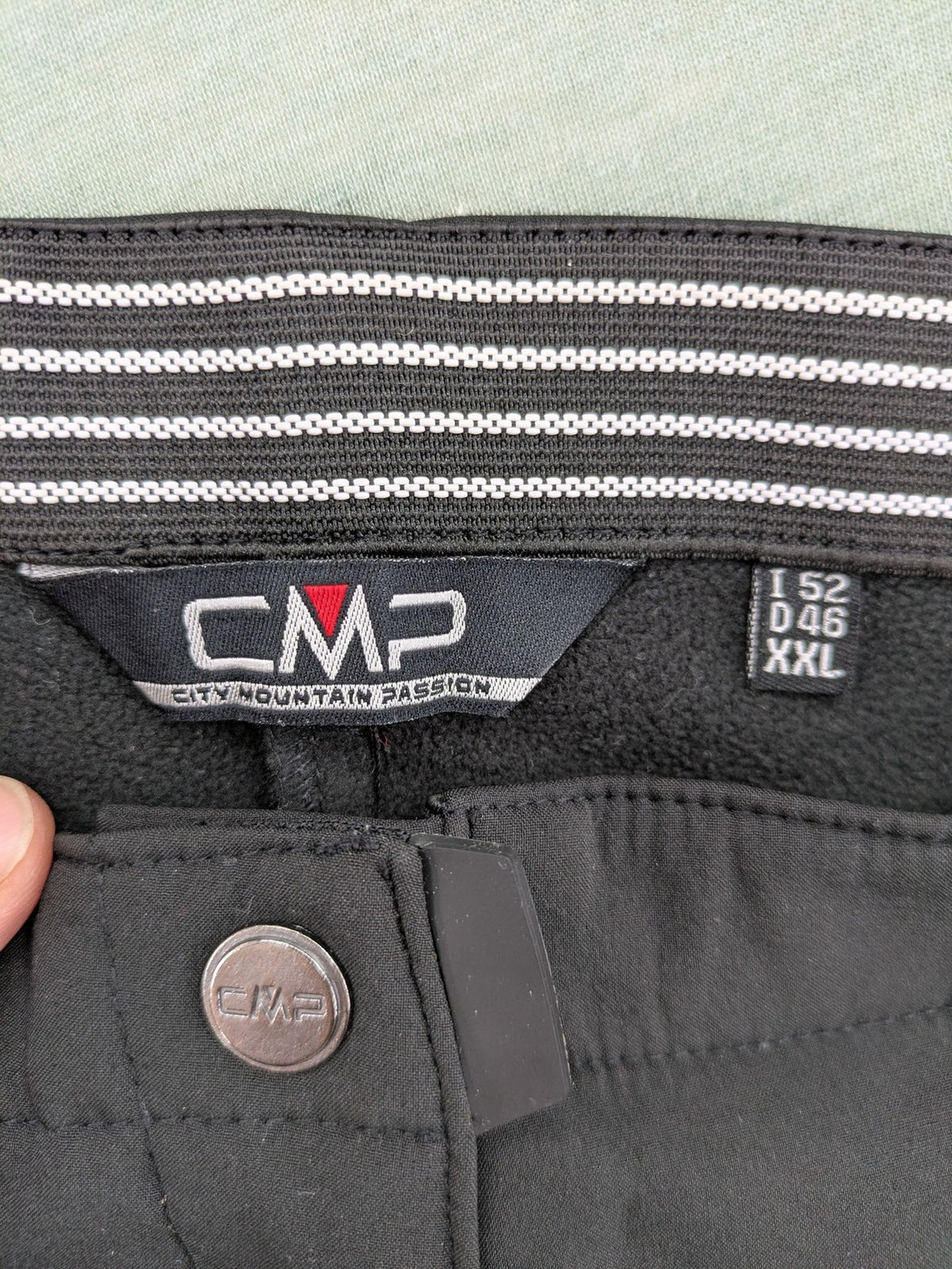 cmp black softshell pants with wind protection technology and white logo details