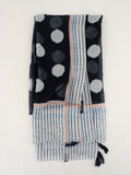 Gerry Weber multi scarf dark blue and white polka dots and stripes with tassels.