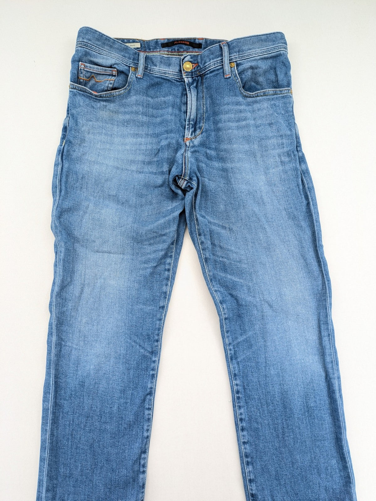ALBERTO straight jeans blue cotton stretch denim classic 5-pocket style with contrast stitching