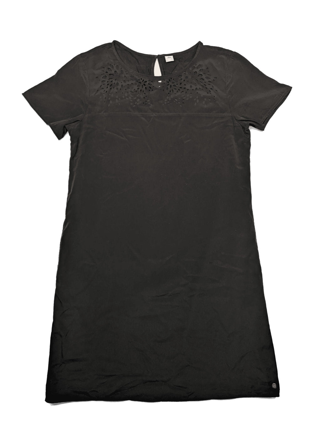 s.Oliver black shift dress with short sleeves and stylish cut-out neckline details