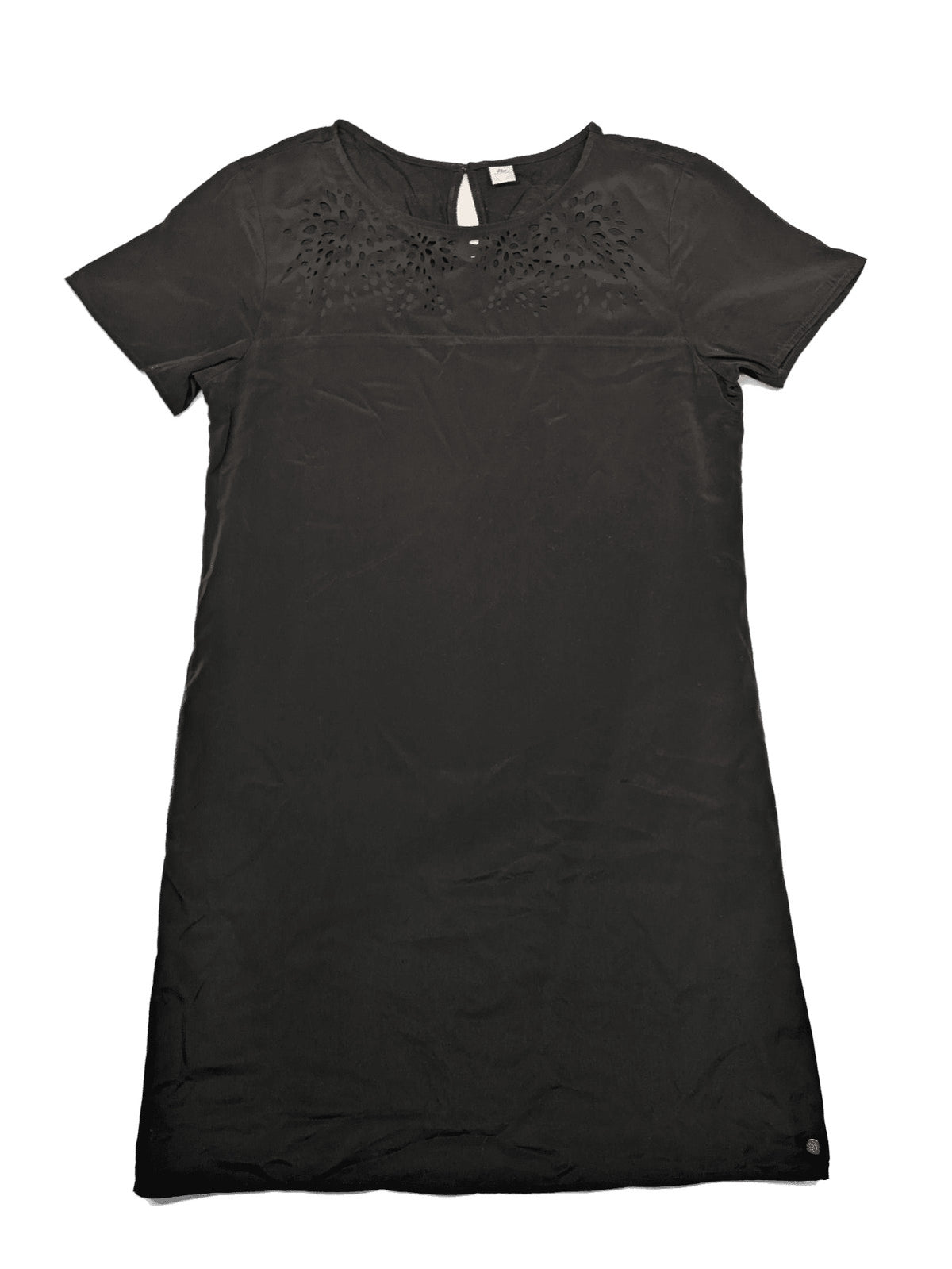 s.Oliver black shift dress with short sleeves and stylish cut-out neckline details