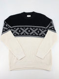 C&A turtle neck jumper black cream with Nordic pattern and waffle knit texture.