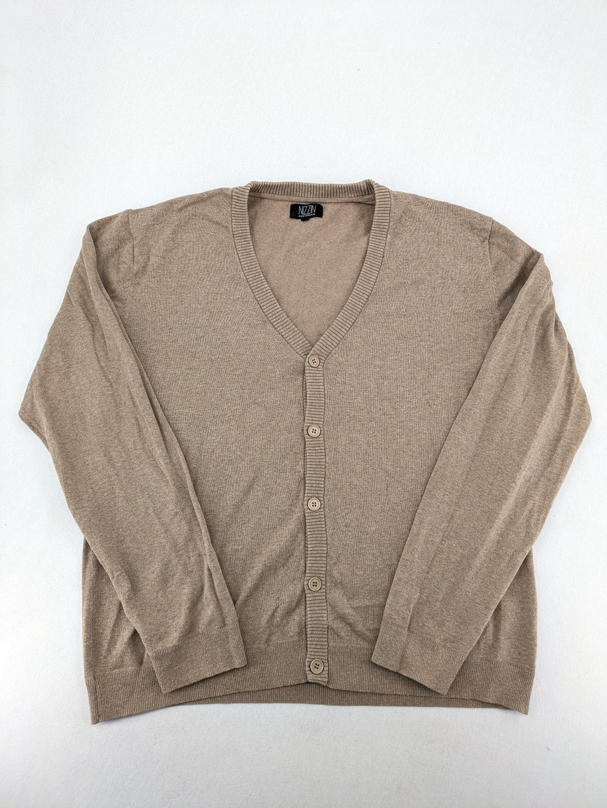 Nizzin Amsterdam knit jumper beige V-neck with button placket and soft cotton blend.
