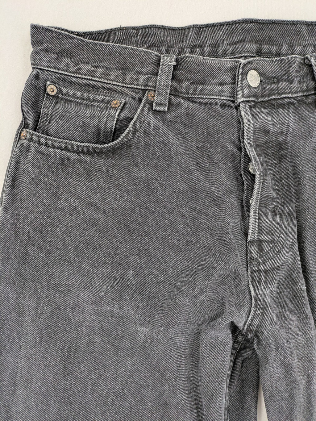 Weekday grey straight jeans washed denim with button fly and classic fit.