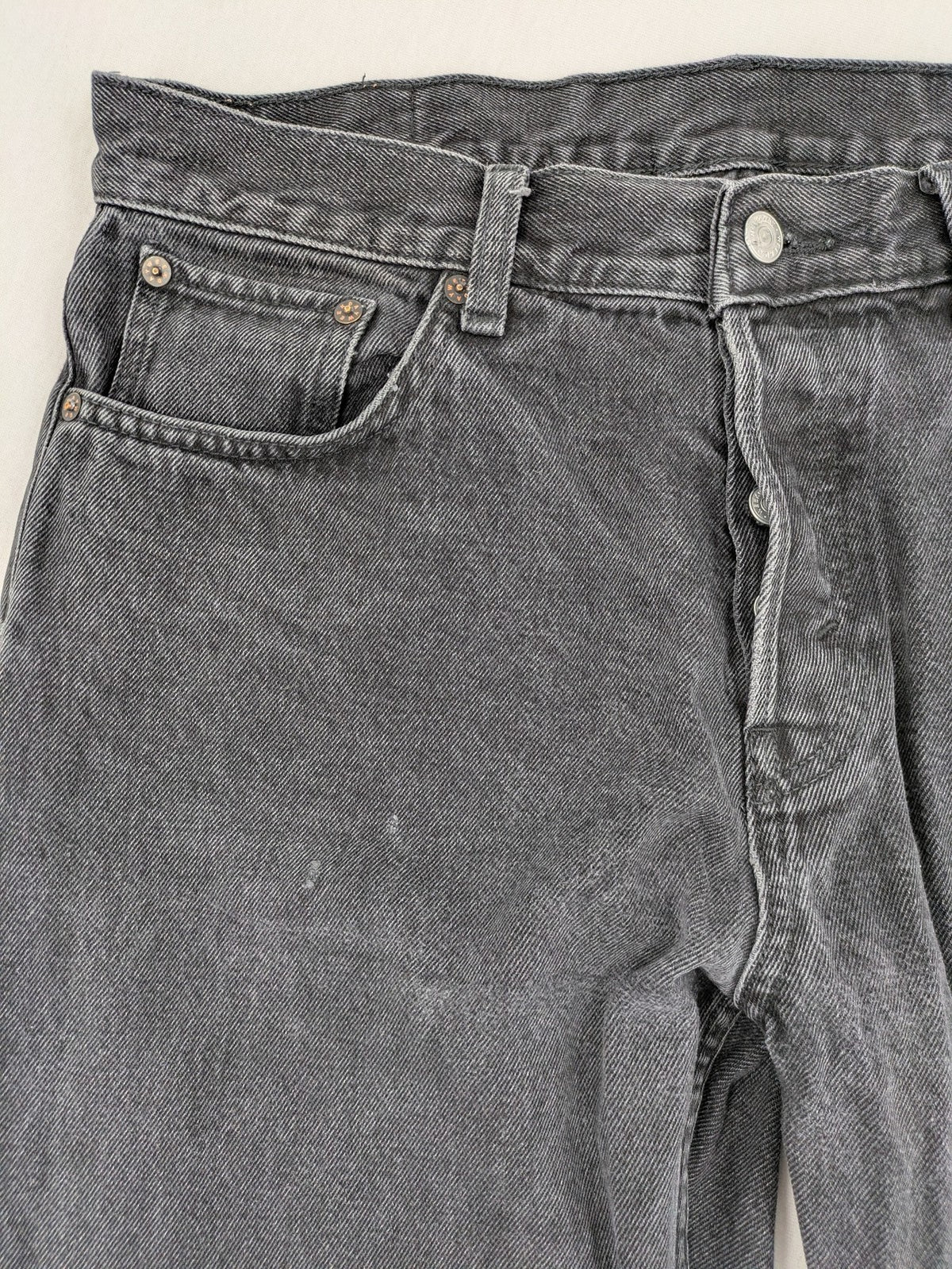 Weekday grey straight jeans washed denim with button fly and classic fit.