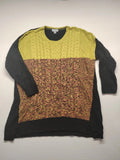angel of style turtle neck jumper black brown yellow colorblock design with cable knit pattern