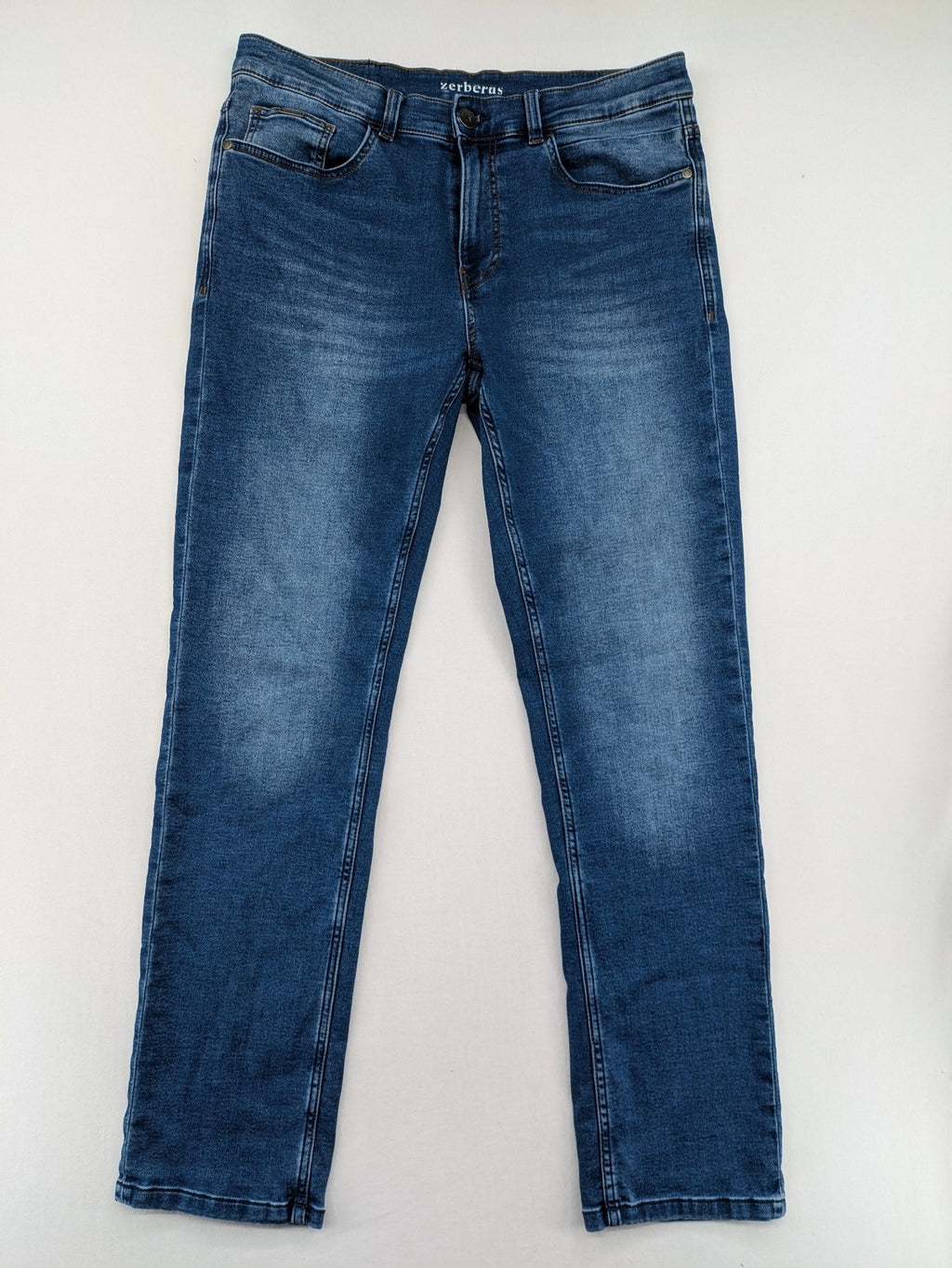 Zerberus blue straight jeans classic five-pocket design premium denim stretch material
