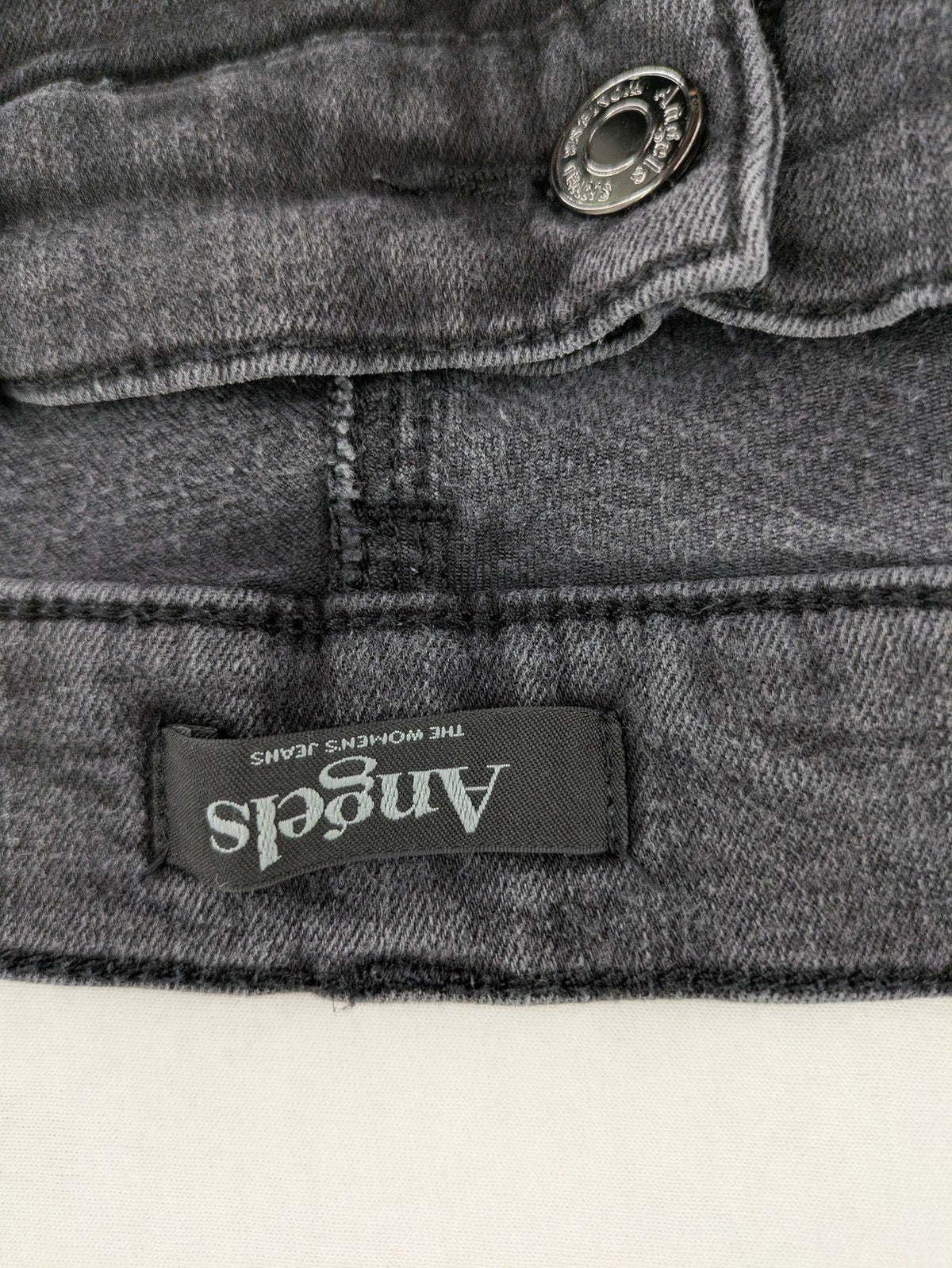 Angels grey straight jeans with 5-pocket design and faded black wash.