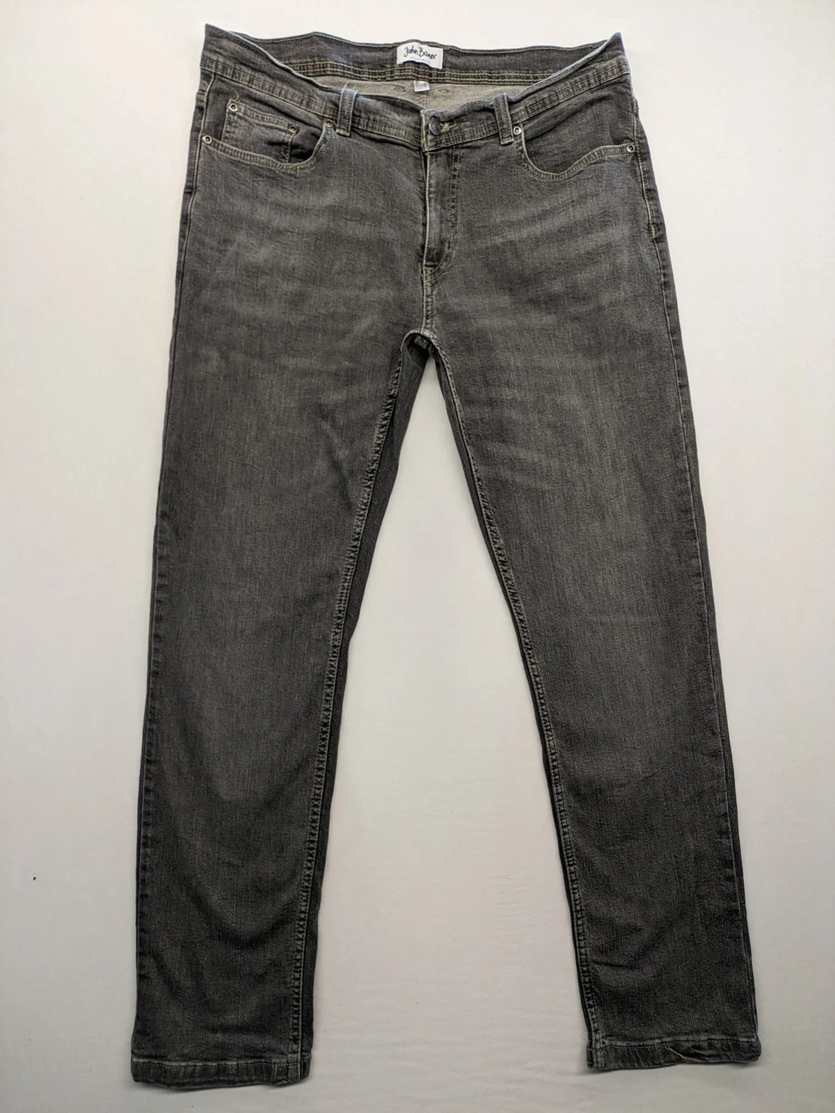 john baner grey straight jeans 5-pocket design used look cotton blend